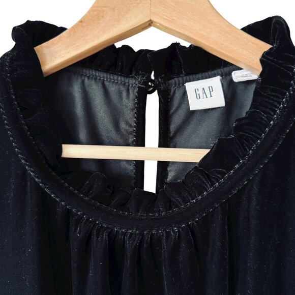 Gap Size XS Velveteen Top Ruffle Neckline Sleeve cuffs Keyhole Back Whimsigoth - Picture 3 of 16